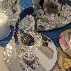 Vtg. Miniature Waterford Crystal Basket Purple Bow And Purple Egg